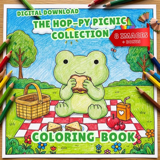 Printable Cute Frog Coloring Pages for Kids, Bold and Easy Aesthetic Coloring Book, Cozy Hygge Activity for Toddlers, 9 Pages