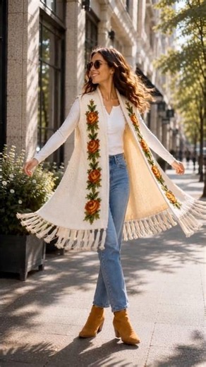 Floral Sleeveless Kimono Vest 🌿 Knitting Pattern PDF | Easy Flat Knit 🧶