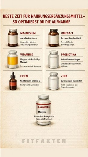 7 Nahrungsergänzungsmittel – Beste Zeit für optimale Aufnahme ⏰💊 #FitFakten