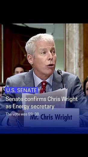 The Senate confirmed Chris Wright to be Energy secretary in a 59–38 vote on Monday evening. Eight Democrats joined all Republicans in favor: Sens. Michael Bennet (CO), Ruben Gallego (AZ), Maggie Hassan (NH), Martin Heinrich (NM), John Hickenlooper (CO), Ben Ray Lujan (NM), Jeanne Shaheen (NH) and Angus King (I-ME). Mr. Wright, the founder and chief executive of a fracking company, pledged during his confirmation hearing last month to “unleash” domestic energy production, including liquefied natu