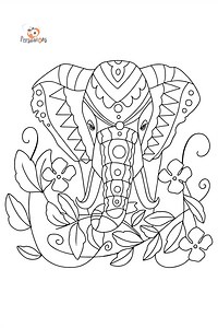 Elephant with patterns - Elephants coloring pages for Adults online