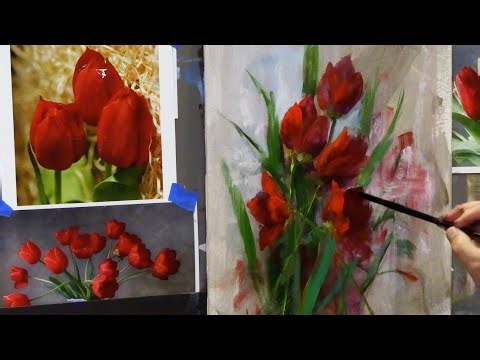 How to paint Red Tulips how to use red