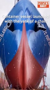 Ever thought about how gigantic container vessels weighing tons leave the land and enter the water? Simply needs someone to yank a chain. #TrendingInChina | Xi's Moments