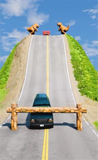 School Bus & Cars VS Log Trap BeamNG.Drive