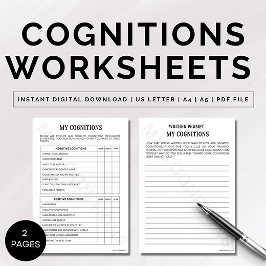 Cognitive Behavioural Therapy Worksheets, Thought Challenging Worksheets, Thought Processing, Setting Boundaries, Cognitive Distortions, PDF - Etsy