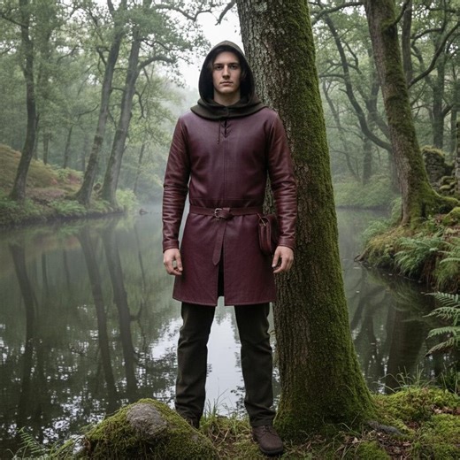 Burgundy Leather Medieval Tunic for Men | Premium Leather Hooded Garment | Renaissance LARP Cosplay Wear | Vintage Style Warriors Costume - Etsy