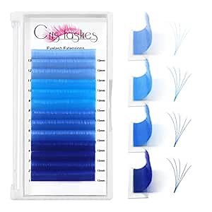 Colored Lash Extensions 0.07 D 13mm Volume Lash Extensions Ombre Blue Lash Extensions 12mm-16mm Easy Fan Volume Lashes C/D Curl Lash Extensions 2D-20D Fast Fanning Colored Eyelashes(Blue 0.07D 13)