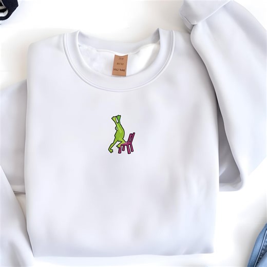 Embroidered Yoga Frog Sweatshirt, Cottagecore Zen Design - Etsy