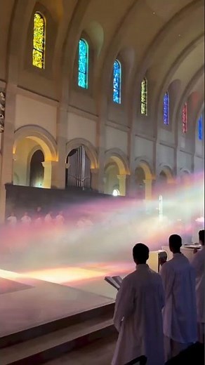 A heavenly sight: Sunlight streams through St. Michael's Abbey and illuminates the altar