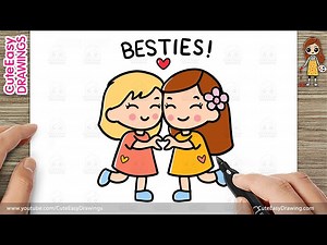 How to Draw Cute Besties – Step by Step Sketch & Coloring Tutorial - Videos For Kids
