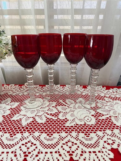 Ruby Red Water Wine Goblet Glasses Stemware Barware Set of Four - Etsy