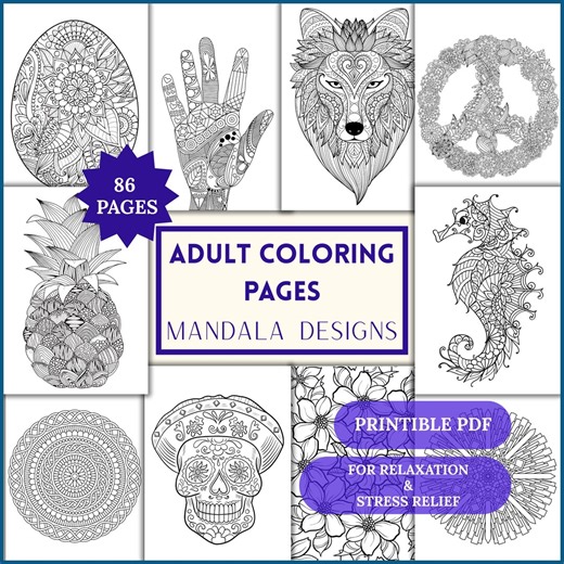 86 Mandala Coloring Pages for Adults – Relaxing & Stress Relief Printable PDF - Etsy