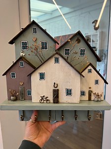 Wooden Key Rack, Small House, Hook Rail, Key Storage, Decorative Rail, 6 Hooks, Natural Wood, Green - Etsy