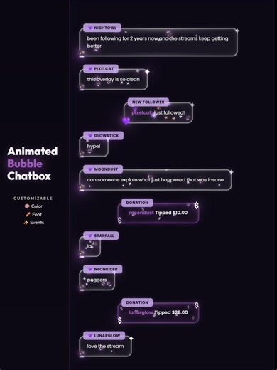 Purple Animated Chat Overlay Twitch | Bubble Chatbox Widget | Streamelements OBS | Stream Event Alert | Follower Donation Popup - Etsy