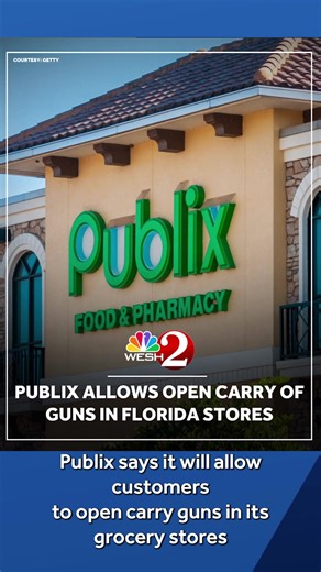 Publix will allow customers to openly carry guns in its Florida grocery stores. This decision follows a state appeals court ruling that the open carry ban is unconstitutional. Read the full story at the link below: https://www.wesh.com/article/publix-open-carry-guns-florida/68967420 #Publix #Florida #OpenCarry | WESH 2 News