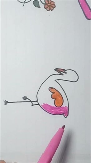 Draw a ostrich 🦩🦩 easy tutorial with colors 🌈#handmade #drawingtutorials