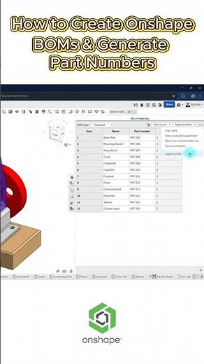 How to Create Onshape BOMs & Generate Part Numbers | #onshape #training #pdm #engineering #excel