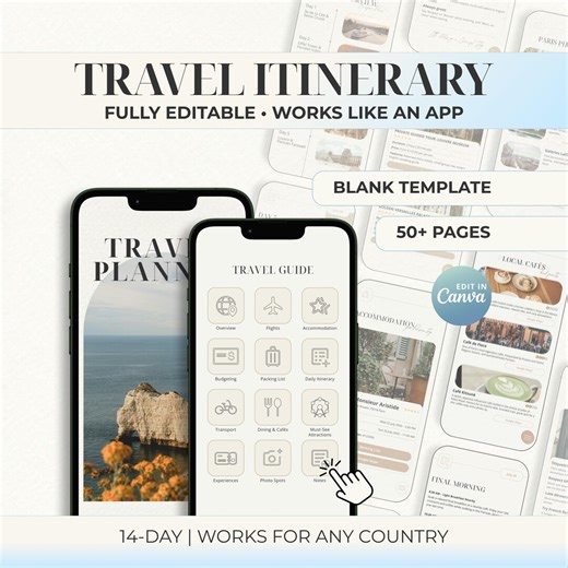 Travel Itinerary Template | Editable Trip Planner | 14 Day Vacation Planner Canva - Etsy