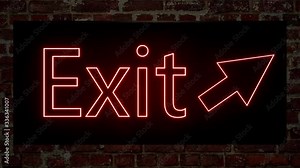 Enter exit neon sign . Open door. Escape sign. Vintage cinema metal sign. Emergency exit sign. 4k
