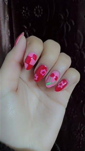 new cherry nail art 🍒💅🏻🌸#nails #simplenails #nailart #cherrynailart #cherrynails
