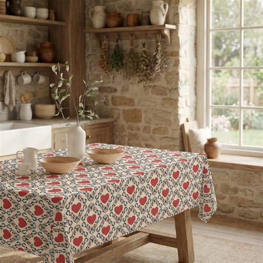 Damask Heart Print Tablecloth :  Elegant Valentine Dining Decor