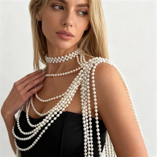 Handmade Pearl Body Chain Bridal Shoulder Jewelry Pearl Cape Pearl Body Jewelry Pearl Body Chain Pearl Beaded Top Shoulder Necklace - Etsy