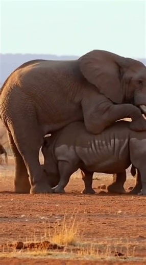 ELEPHANT VS RHINO: WHO IS STRONGER? 🐘🦏 SHOCKING BATTLE! 😱👊 #SHORTS #WILDLIFE
