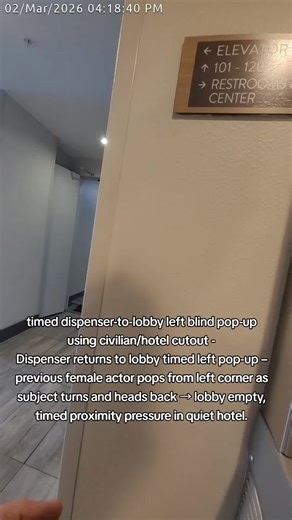 timed dispenser-to-lobby left blind pop-up using civilian/hotel cutout