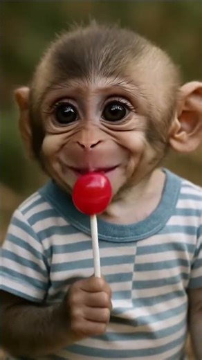 Baby monkey test lollipop 🍭 #youtubeshorts#shortsfeeds