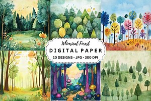 Whimsical Forest Watercolor Illustrations: JPG Backgrounds (digital Download) - Etsy