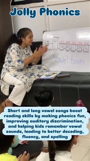 Rutu Patel on Instagram: "Short and long vowel songs boost reading skills by making phonics fun, improving auditory discrimination, and helping kids remember vowel sounds, leading to better decoding, fluency, and spelling, by using music to teach patterns like short ‘a’ (cat) vs. long ‘a’ (cake), which builds a strong foundation for reading complex words and understanding spelling rules. #jollyphonics #learning #jollyphonicsclasses #share #jollyphonicstrainer"
