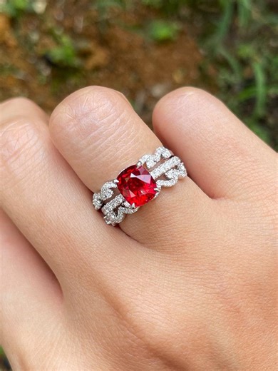 5.75 Ct Cushion Cut Certified Natural Red Ruby & Real Diamond Ring, 14K White Gold Engagement Red Ring - Etsy