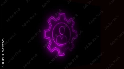 User Settings Gear Icon with Profile Symbol.Glowing pink gear combined with a user avatar representing account management and configuration.