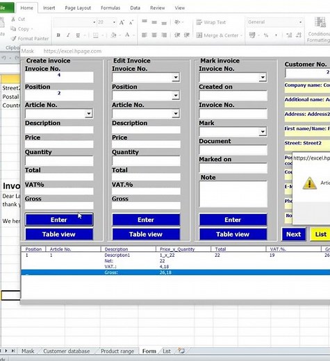 Creating an invoice program with customer database and product range in Excel VBA vvv