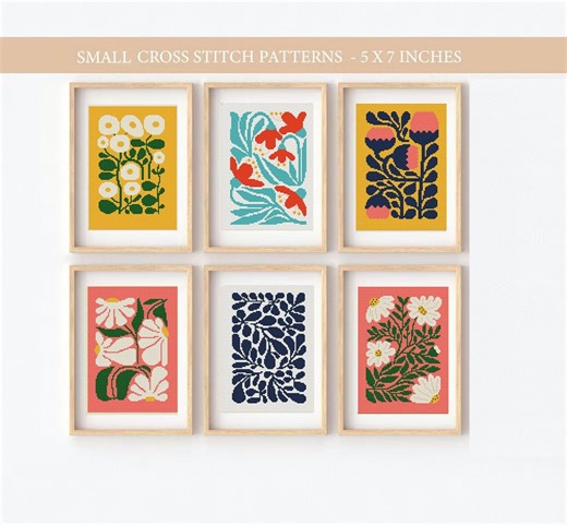 Modern Floral Cross Stitch Pattern Set: Abstract Plant Designs (PDF) Easy Counted Chart, Needlepoint - Etsy