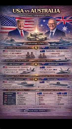 USA vs Australia Global Power Comparison 2026 🇺🇸⚔️🇦🇺 | Military, GDP & Nuclear Power #usa #australia