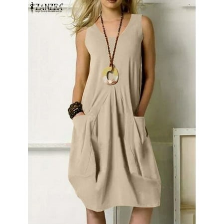 Women Casual Scoop Neck Sleeveless Ruffled Mini Dress Solid Beach Sundress Oversized Loose Summer - Walmart.ca