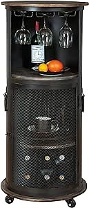 Howard Miller Half Pint Wine & Bar - Aged Iron Black Metal Finish Wooden Shelves with Stemware Rack & Adjustable Shelf Display for Home Decor Collectibles, Living Room & Decorative Items