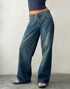 Roomy Extra Wide Low Rise Jeans in Brown Blue Acid