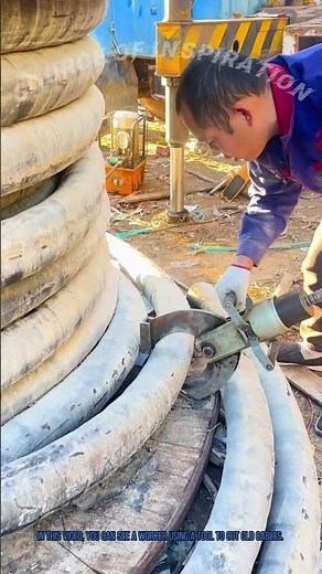 Cable Cutting: Worker Uses Tool to Cut Old Cables