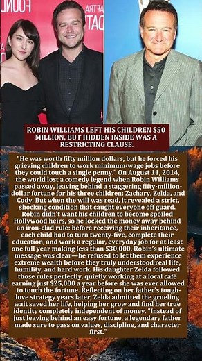 ROBIN WILLIAMS LEFT HIS CHILDREN $50 MILLION, BUT HIDDEN INSIDE WAS A RESTRICTING CLAUSE.
