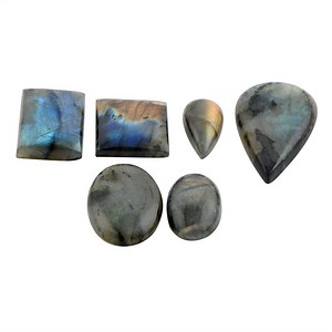 310cts Assorted Shapes of Labradorite Cabochon Free Size, Pack of 6