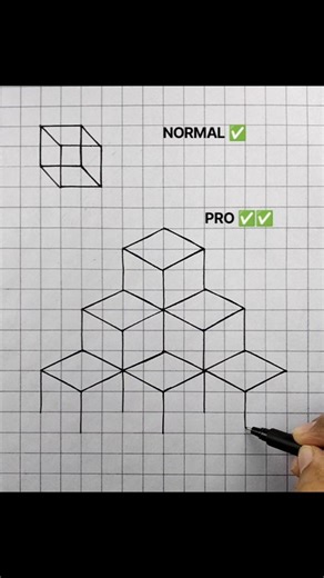 How To Draw 3D Cube😍 Normal vs Pro #shorts