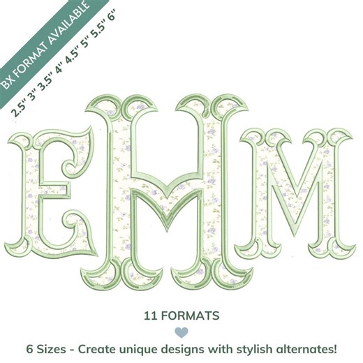 Fishtail Applique Embroidery Monogram Designs in 8 Sizes, Instant Download BX Font + 11 Formats for Embroidery Machines - Etsy