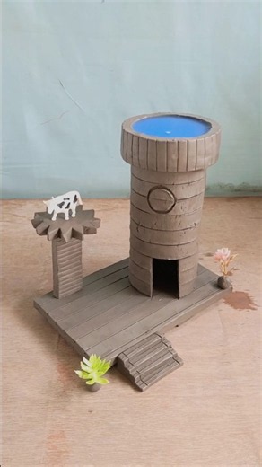 DIY Miniature Clay Water Tank & Village Scene #clayhouse #mudhouse #craft