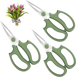 Housolution Flower Scissors, Strong Floral Shears,3PCS Premium Steel Garden Pruning Shears Floral Fruits Leaf Scissors Hand Pruner Snip Trimming Tool for Gardening Flower Arrangement, Green