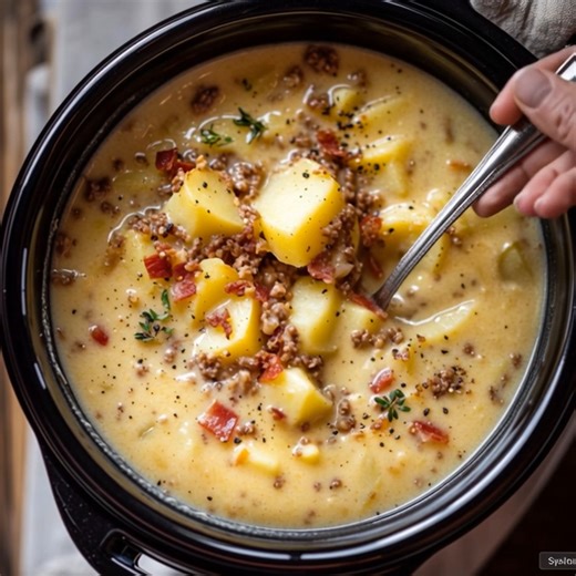 🥣 Slow Cooker Creamy Potato Bacon Soup Recipe in First Coʍmеոτ 👇 | Kitchen Flavors