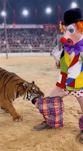 Clown fights with tiger for his pants 😁😁 #viralreelsシ #reelsfypシ #clipstorms #viralreelschallenge | The Trench Family