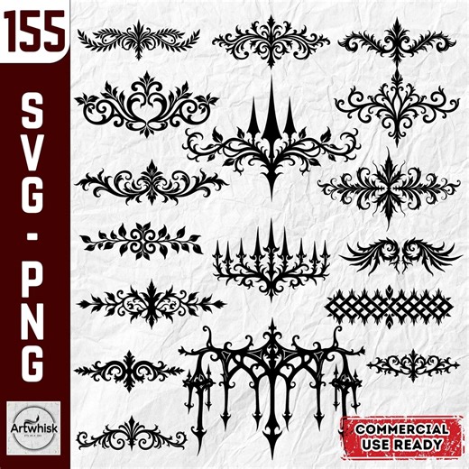 Gothic Scrollwork Divider Ornament Set: SVG PNG Files for Cricut (commercial Use, Instant Download) - Etsy