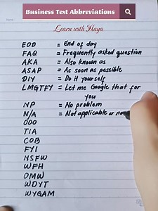 70K views · 452 reactions | Business Text Abbreviations #learnwithhaya #abbreviations #acronyms | Learn with Haya | Facebook